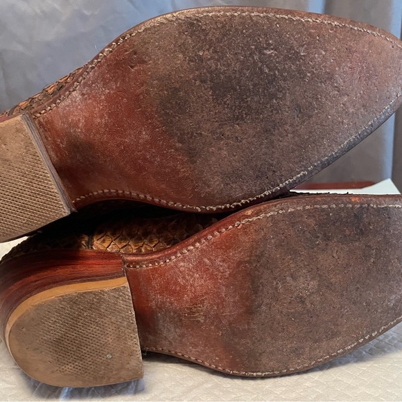 1970’s Vintage Men’s Embroidered Python Snakeskin Brown Leather Boots - Picture 5 of 9
